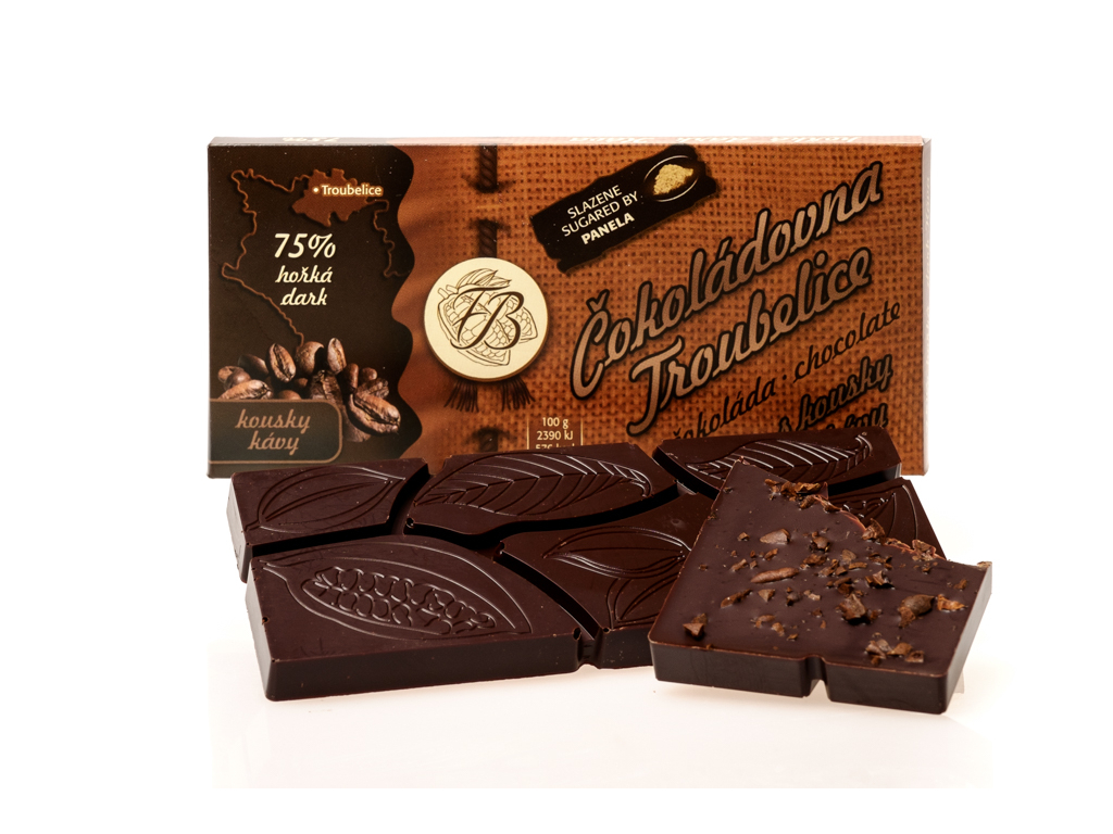 Čokoládovna Troubelice Hořká čokoláda s kávovými zrny 75% 45 g