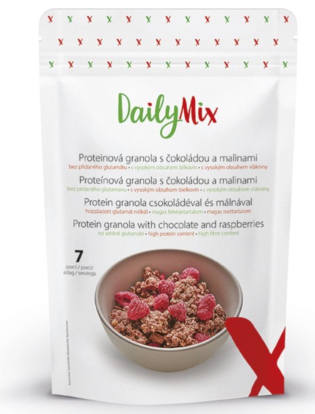 Zobrazit detail výrobku DailyMix Proteinová granola s čokoládou a malinami 350 g (7 porcí) + 2 měsíce na vrácení zboží