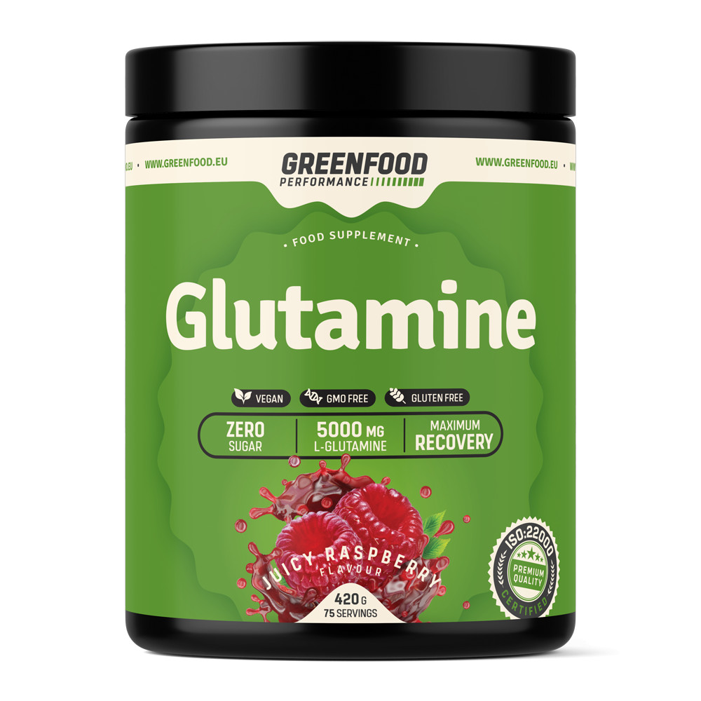 Zobrazit detail výrobku GreenFood Performance nápoj Glutamine 420 g Malina + 2 měsíce na vrácení zboží