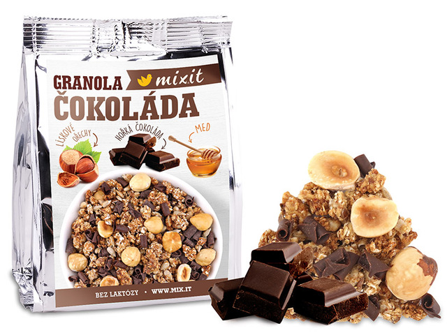 Zobrazit detail výrobku Mixit Granola z pece - Čokoláda a lískové ořechy do kapsy 70 g + 2 měsíce na vrácení zboží