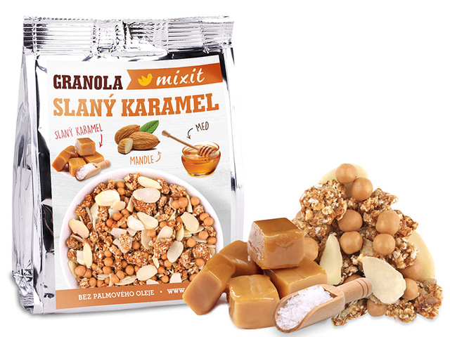 Zobrazit detail výrobku Mixit Granola z pece - Slaný karamel do kapsy 70 g + 2 měsíce na vrácení zboží