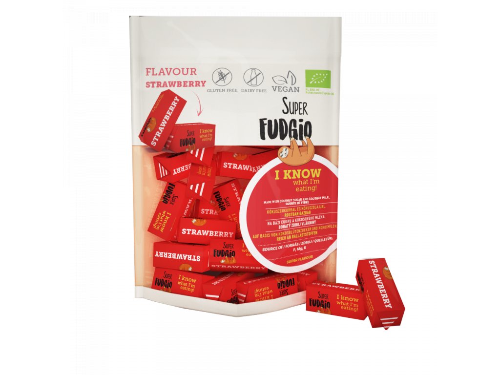 Zobrazit detail výrobku Super Fudgio Veganské karamely - jahoda BIO 150 g + 2 měsíce na vrácení zboží