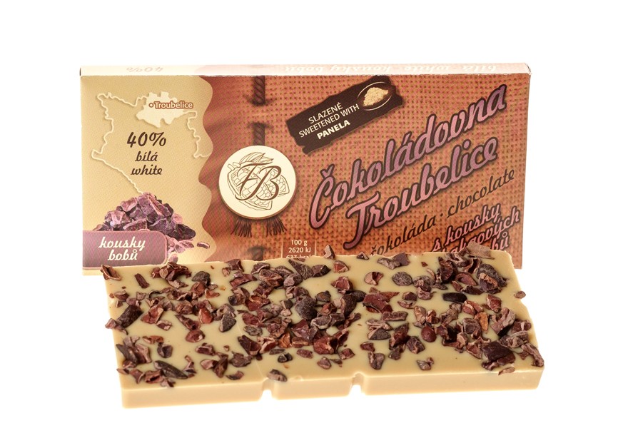 Zobrazit detail výrobku Čokoládovna Troubelice Bílá čokoláda s kakaovými boby 40% 45 g