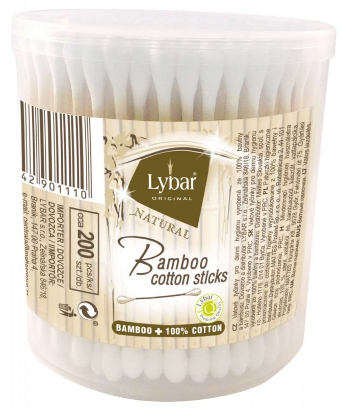 Lybar Original Natural Bamboo vatové tyčinky v kulaté krabičce 200 ks