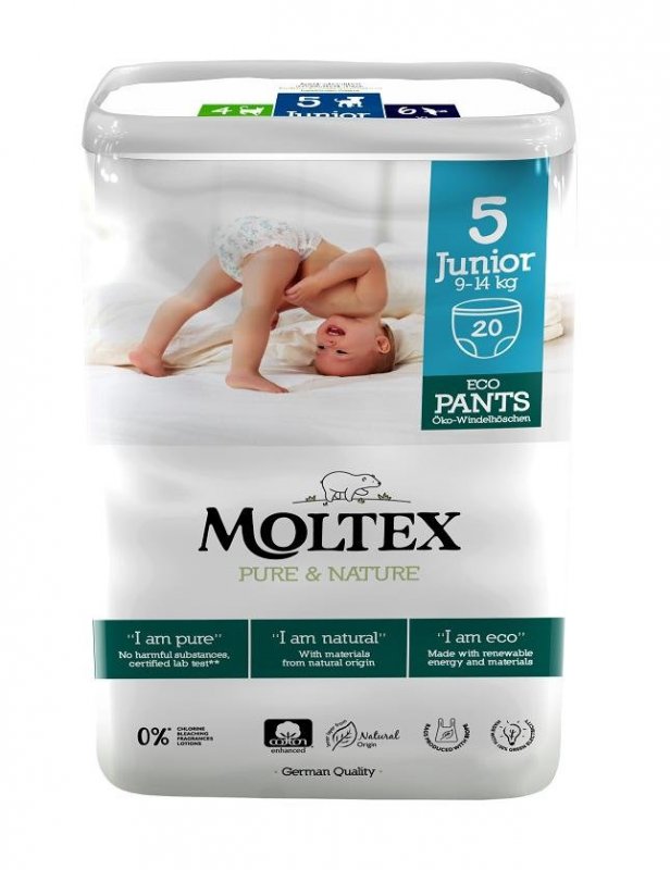 Zobrazit detail výrobku Moltex Pure & Nature Natahovací plenkové kalhotky Junior 9-14 kg 20 ks