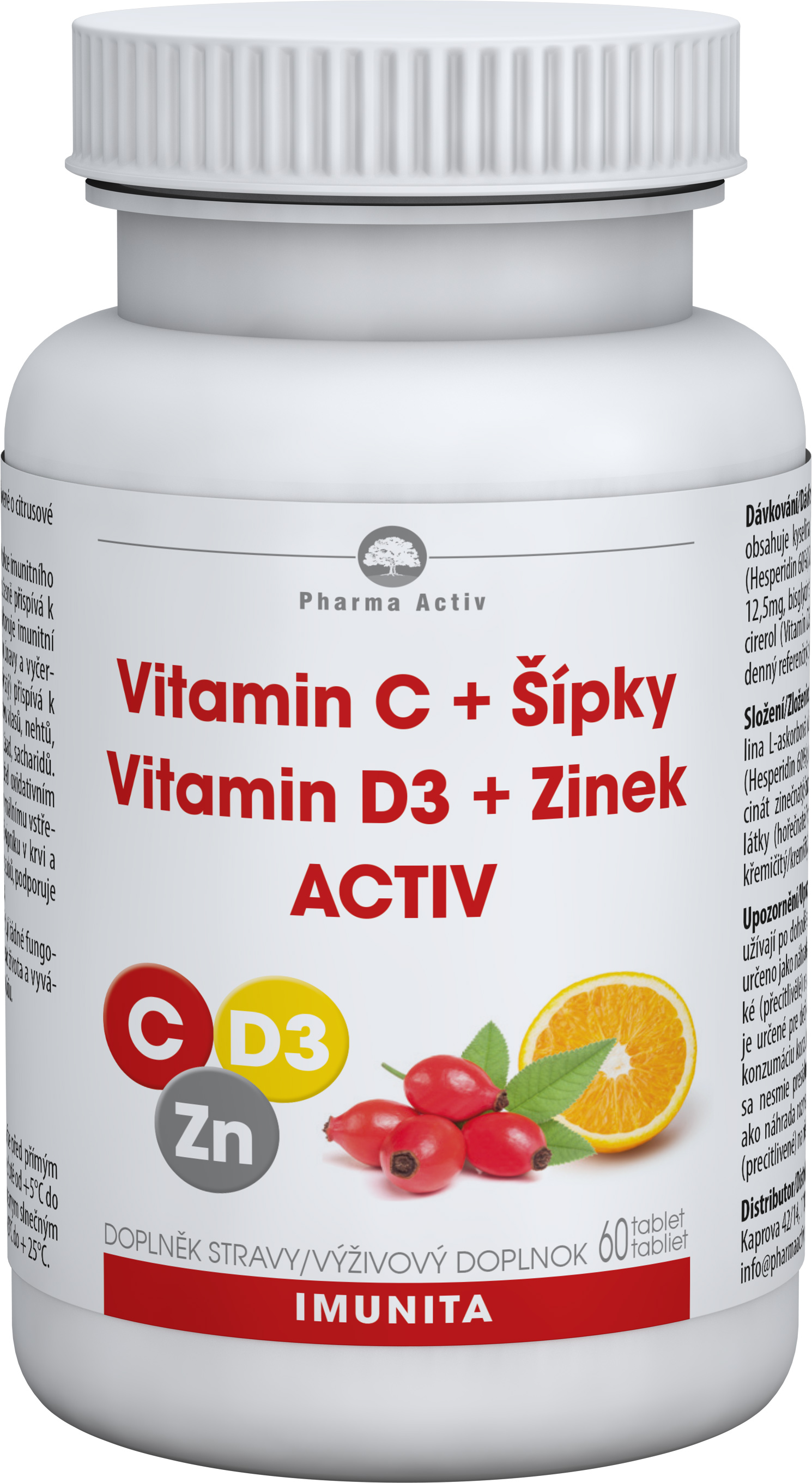 Zobrazit detail výrobku Pharma Activ Vitamin C + Šípky, Vitamin D3 + Zinek ACTIV 60 tablet
