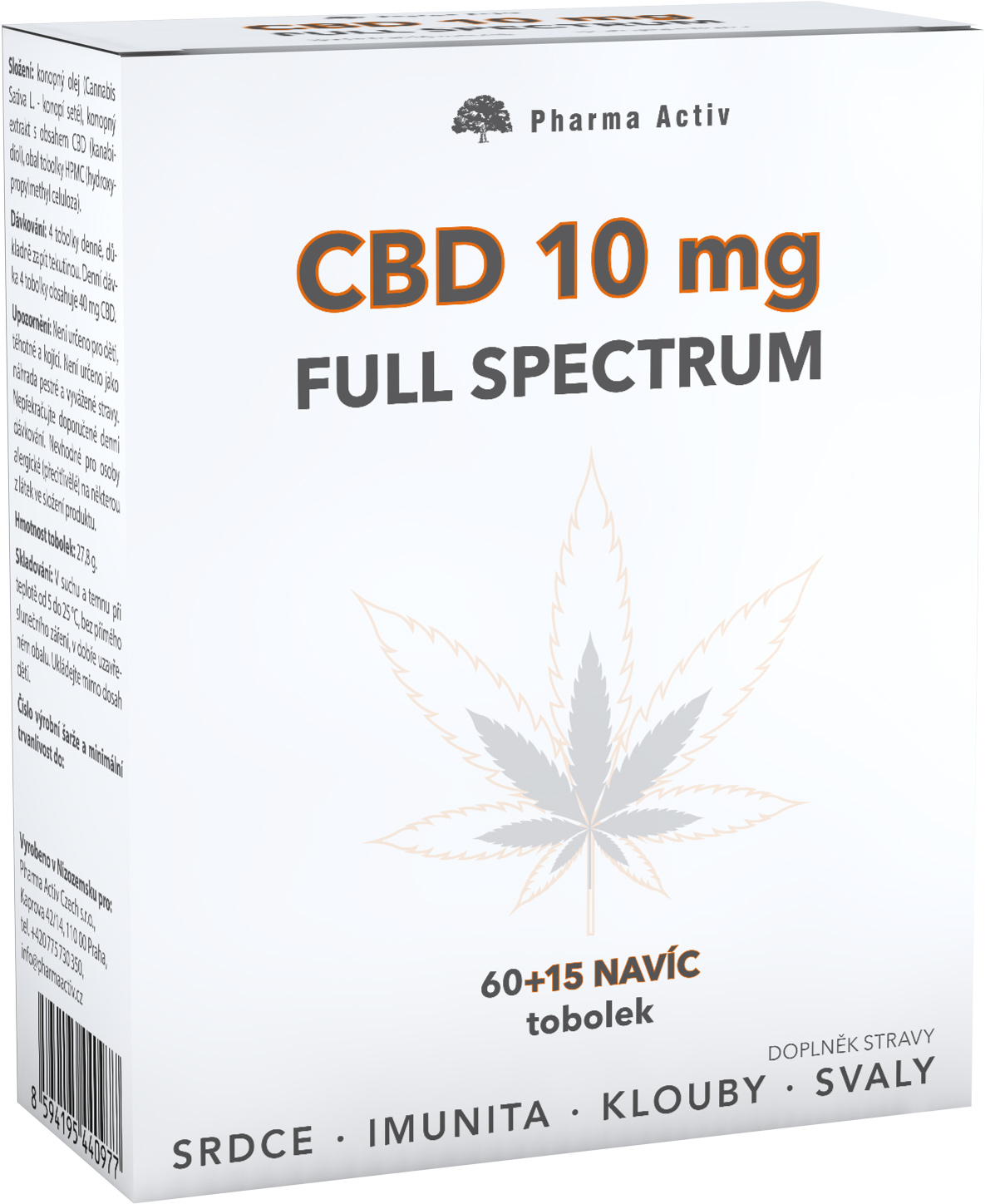 Zobrazit detail výrobku Pharma Activ CBD 10 mg Full Spectrum 60+15 tobolek