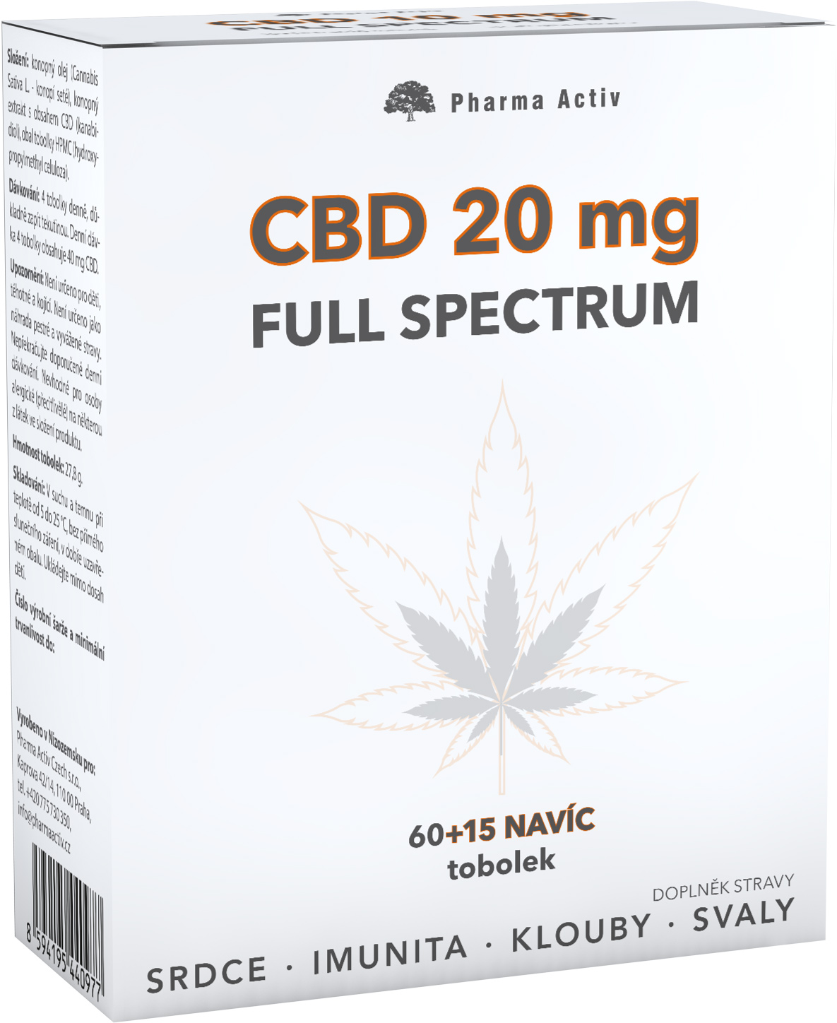 Zobrazit detail výrobku Pharma Activ CBD 20 mg Full Spectrum 60+15 tobolek