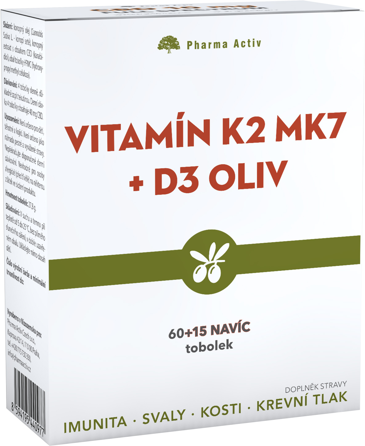 Zobrazit detail výrobku Pharma Activ Vitamín K2 MK7 + D3 OLIV 60+15 tobolek