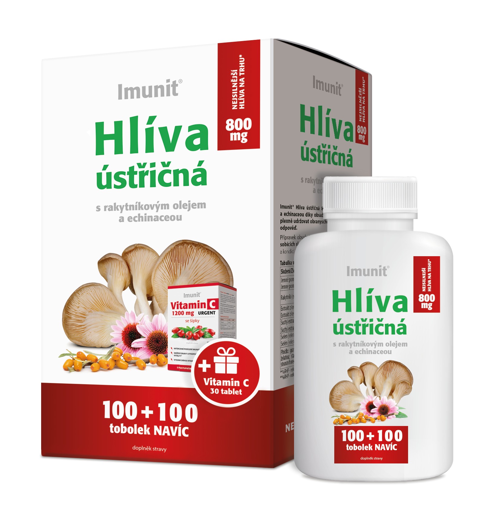 Simply You Imunit Hlíva ústřičná 800 mg s rakytníkovým olejem a echinaceou 100 + 100 tob. + Vitamín C 30 tbl.