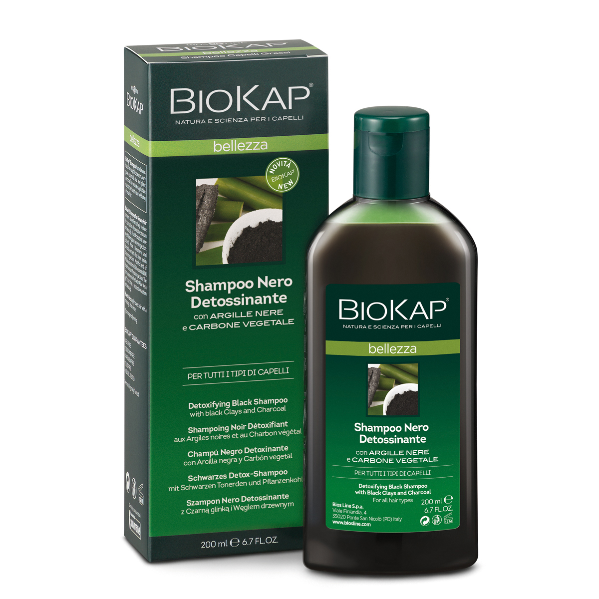Levně Biokap Detoxikační šampon na vlasy s černým jílem a aktivním uhlím 200 ml