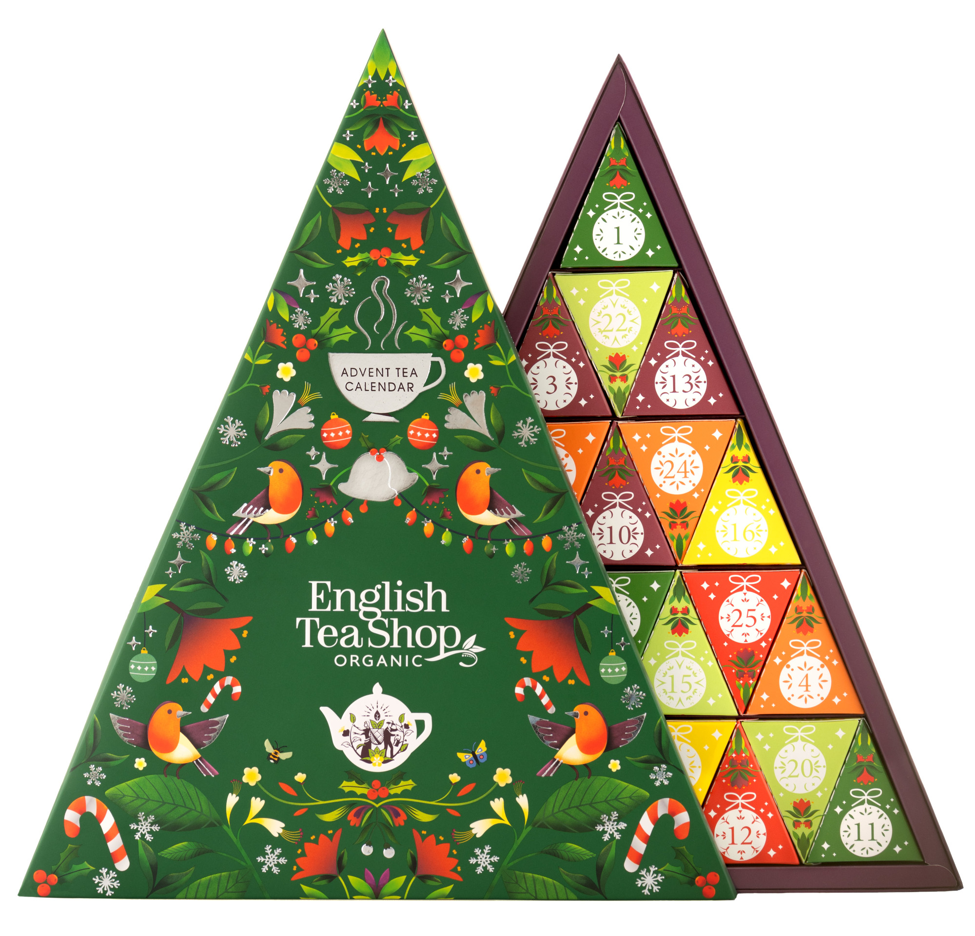 Zobrazit detail výrobku English Tea Shop Adventní kalendář Zelený trojúhelník 25 pyramidek BIO