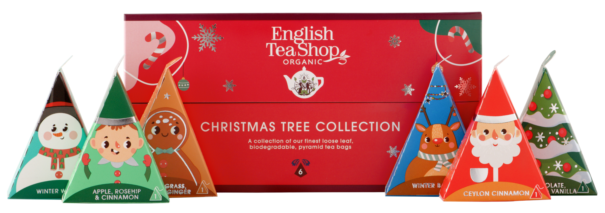 English Tea Shop Vánoční dárková sada figurky na stromeček 6 pyramidek BIO