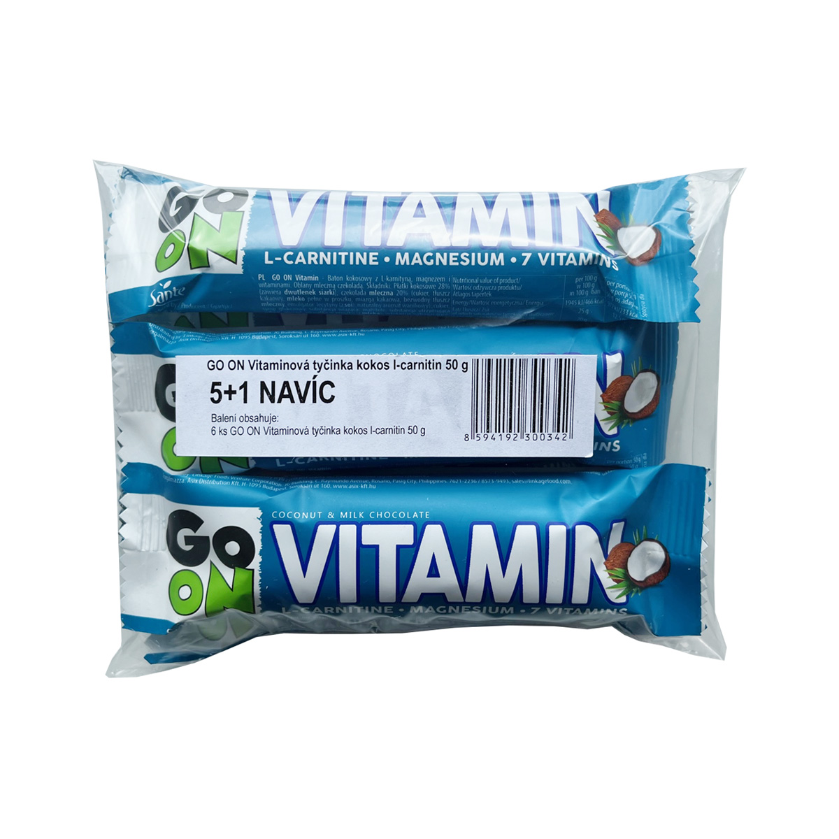Zobrazit detail výrobku Vieste Vitaminová tyčinka Go on kokos L-carnitin 50 g 5+1 navíc