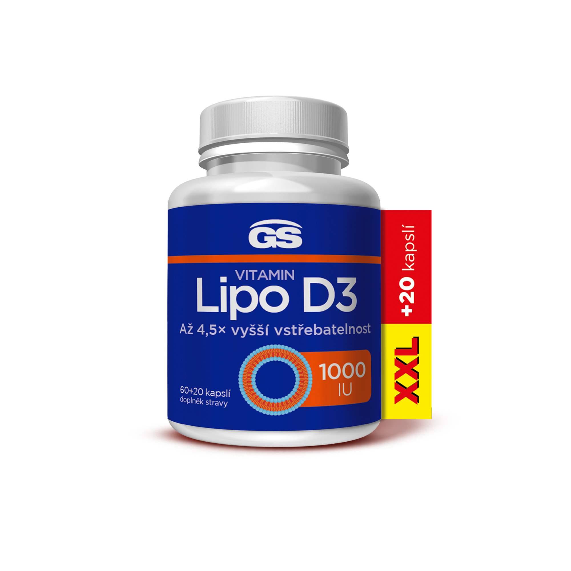 GreenSwan GS Vitamín Lipo D3 1000 IU 60 + 20 kapsúl XXL
