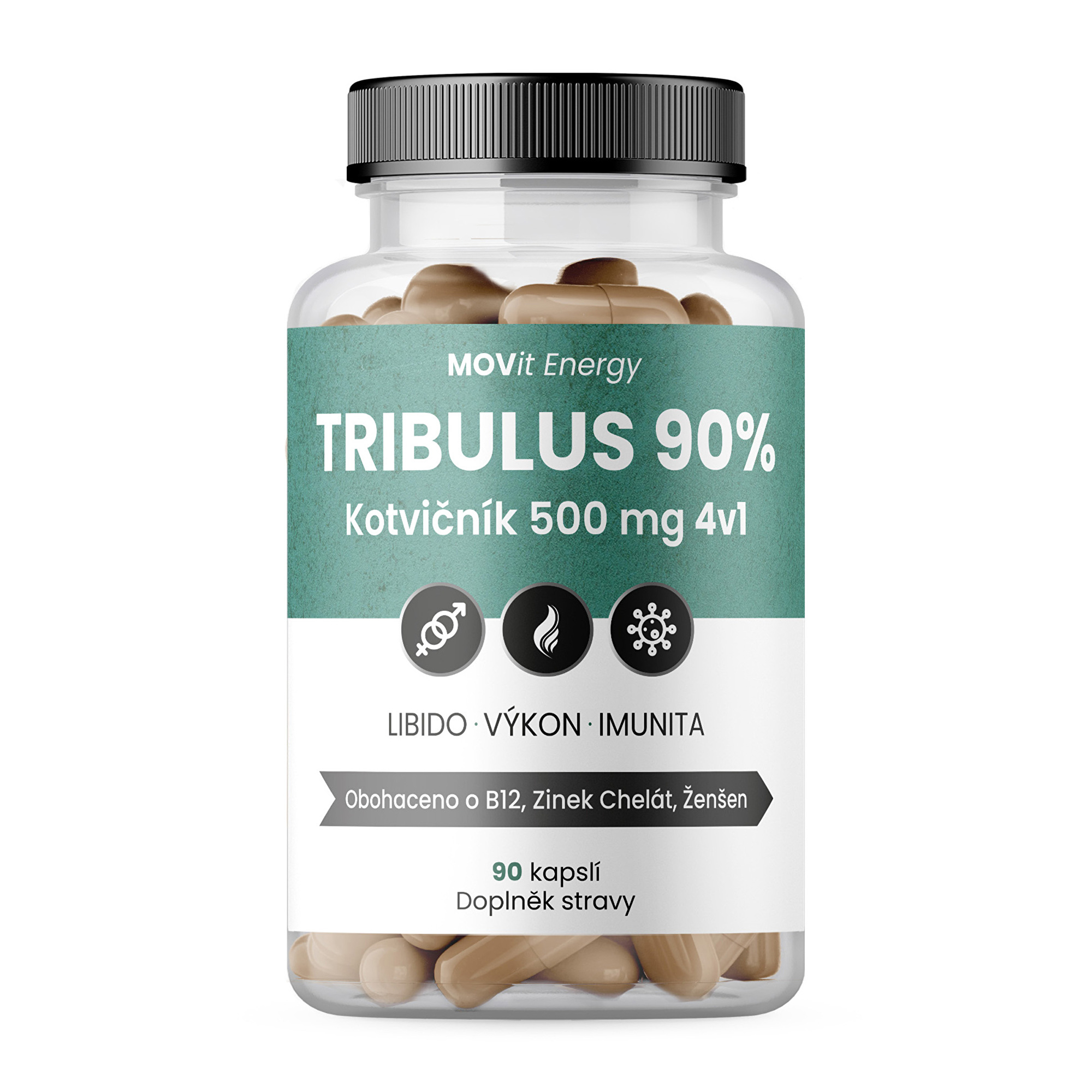 MOVit Energy Tribulus 90% Kotvičník 500 mg 4v1, 90 kapslí