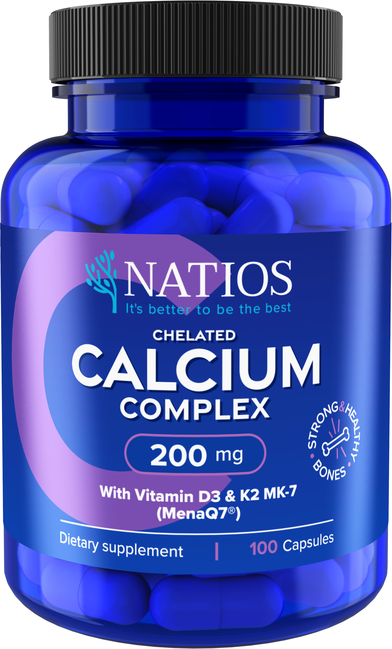 Natios Vápník s vitamíny D3 a K2 MK-7 - 200 mg 100 kapslí