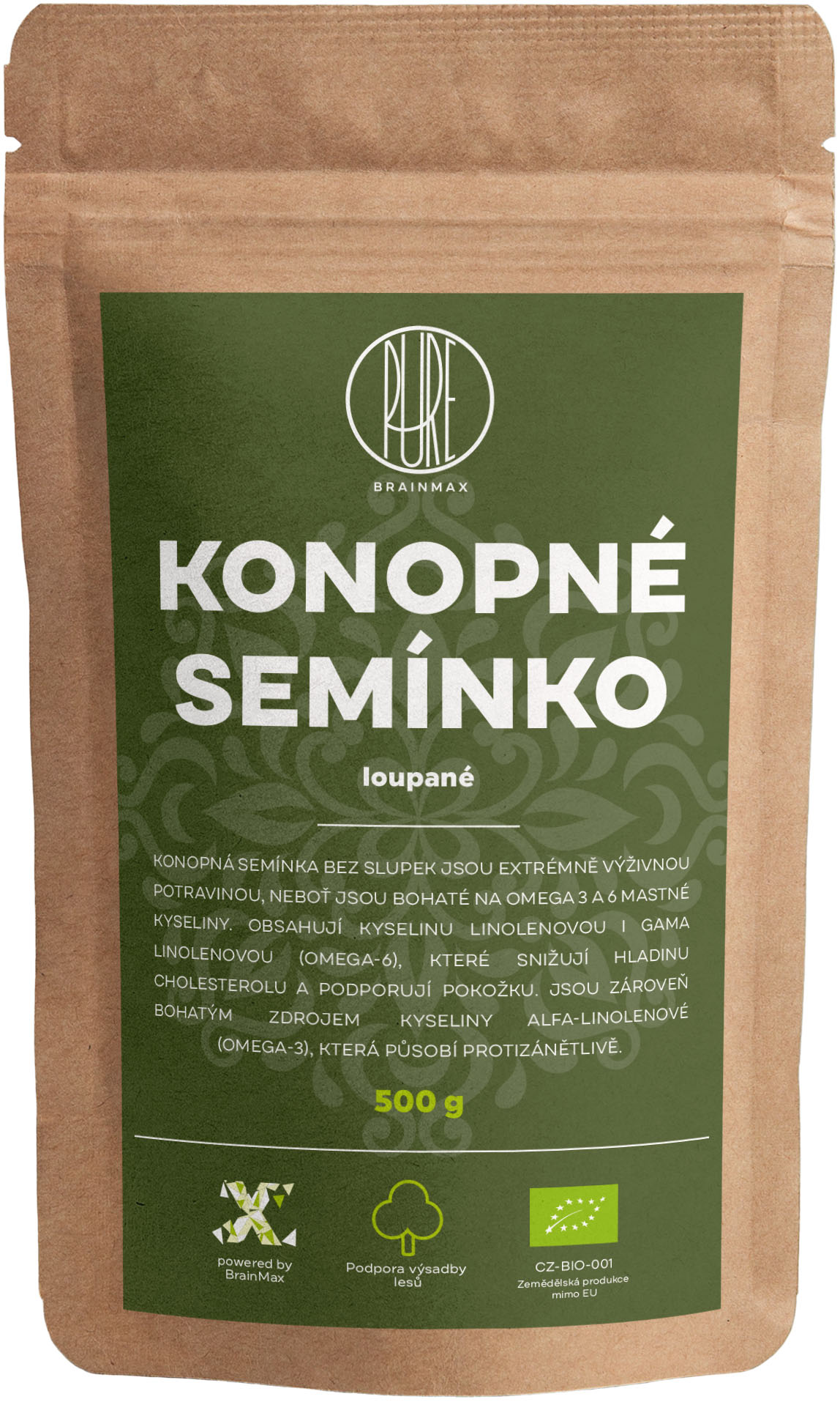 BrainMax Pure Konopné semienko lúpané BIO 500 g