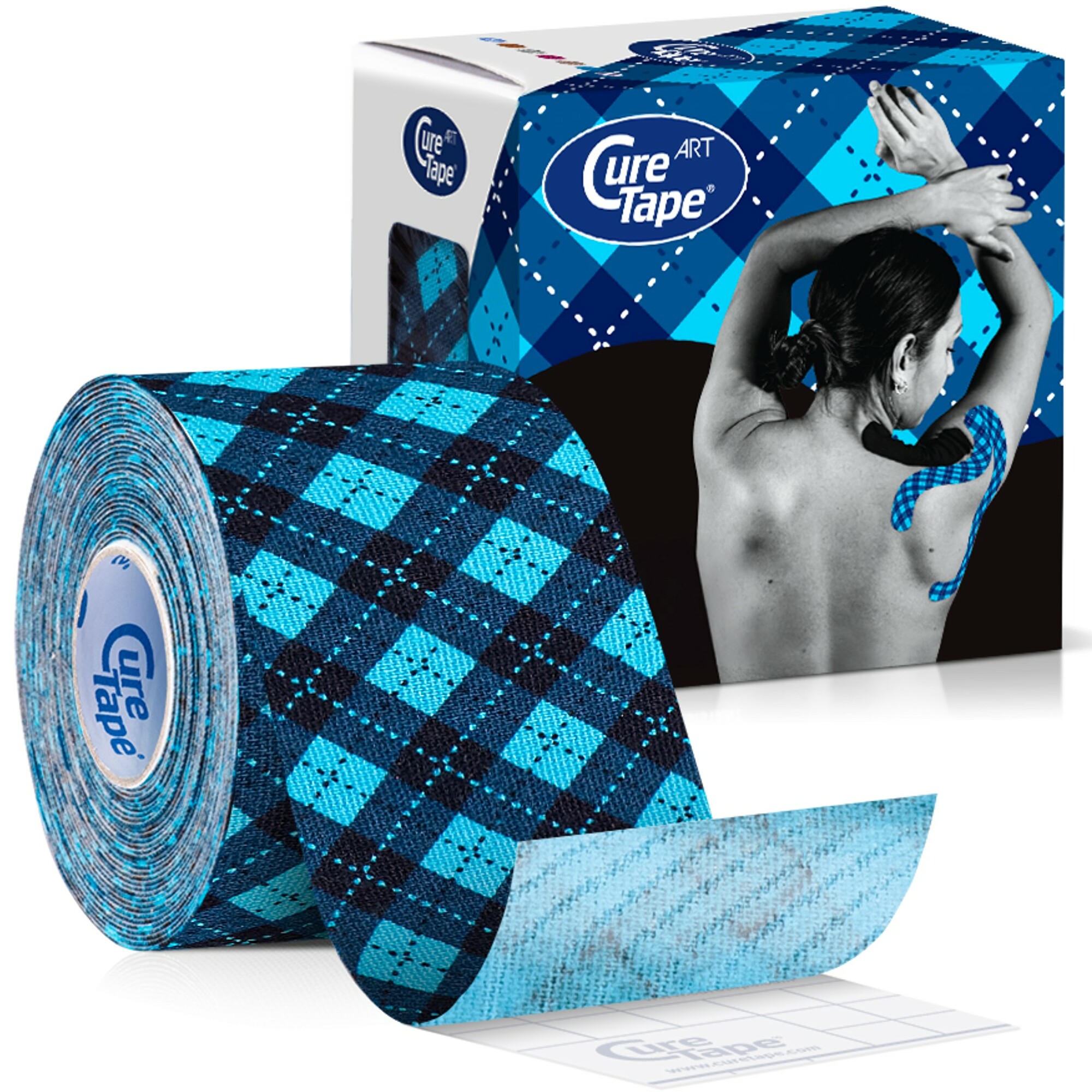 CureTape Kineziologický tejp Tartan Blue 5 cm x 5 m