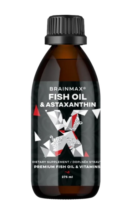 BrainMax Fish Oil & Astaxanthin, Super Omega 3, 3000 mg DHA a EPA, 275 ml
