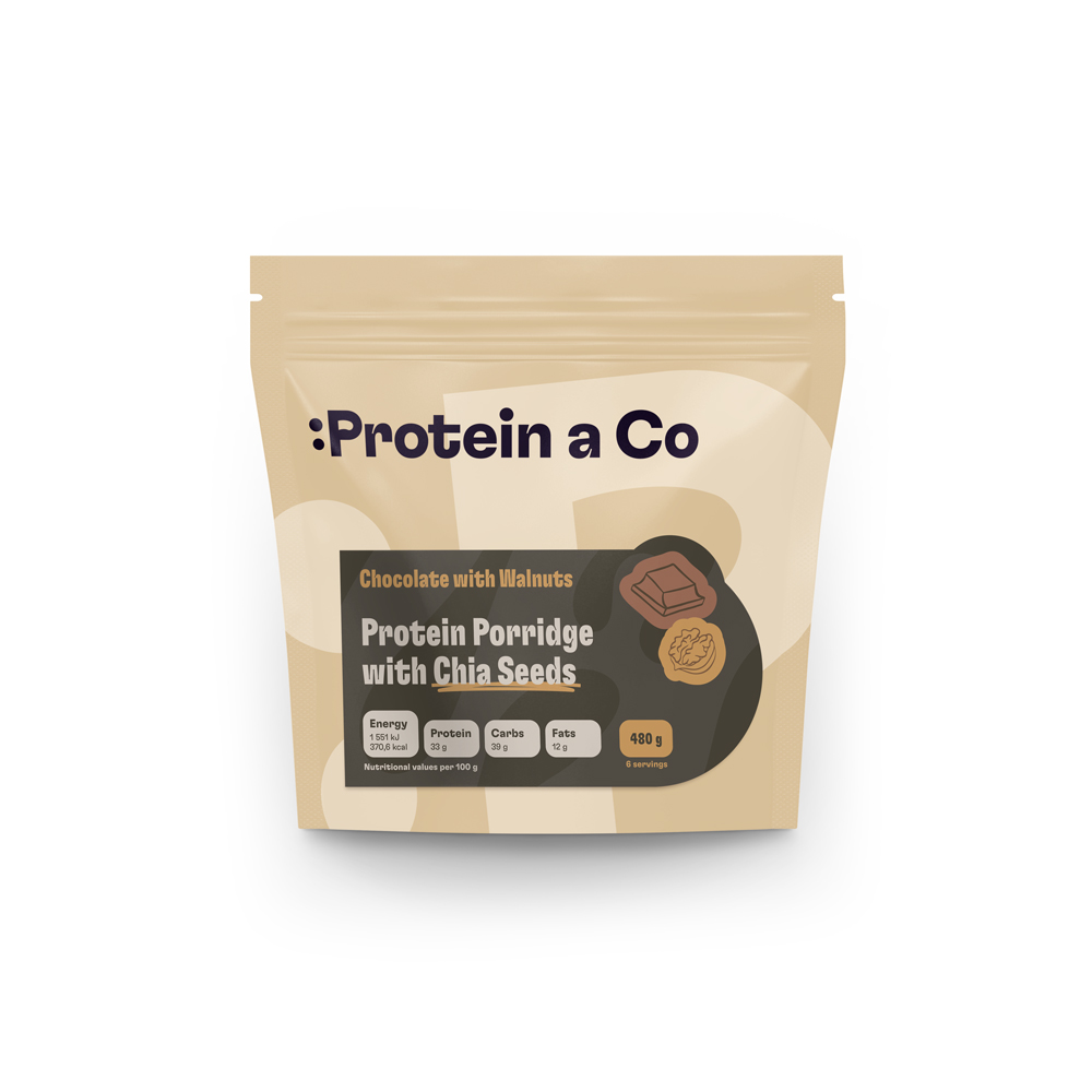 Protein a Co Proteínová kaša s chia - Čokoláda s vlašským orechom 480 g