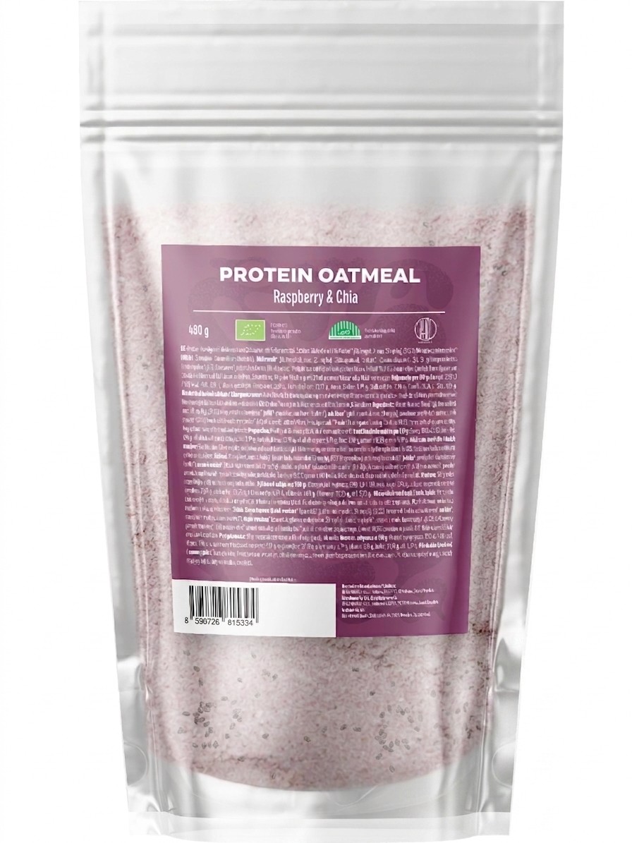 BrainMax Pure Proteinová ovesná kaše, malinová s chia, BIO, 480 g