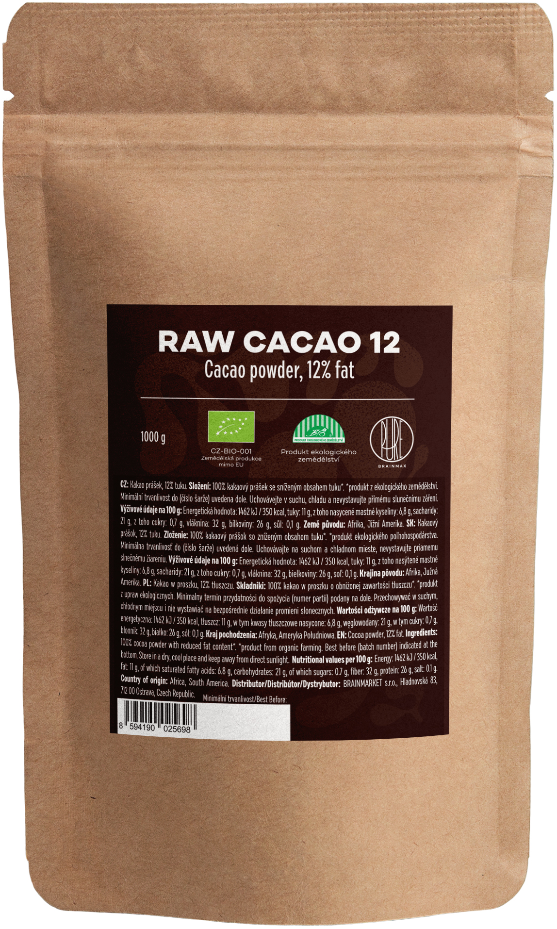BrainMax Pure Raw Kakao 12 BIO 1 kg