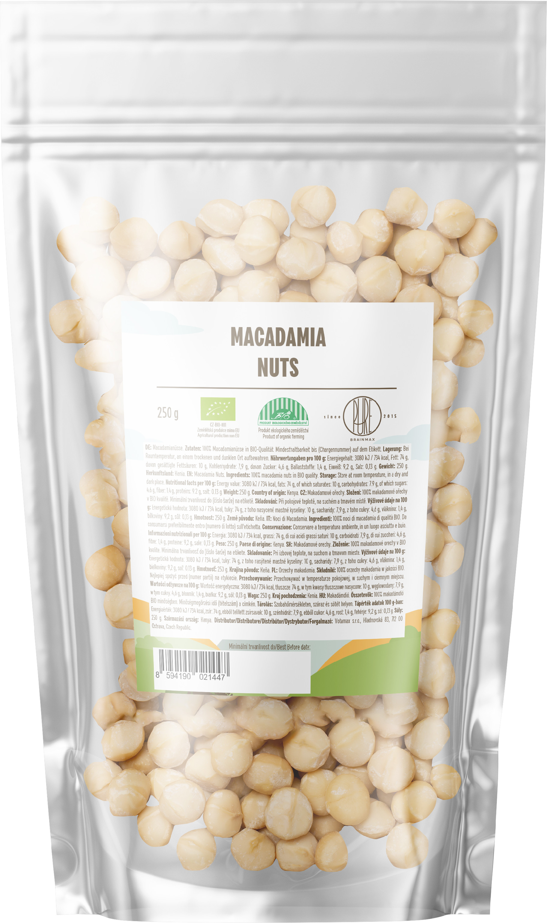 BrainMax Pure Makadamové ořechy BIO 250 g