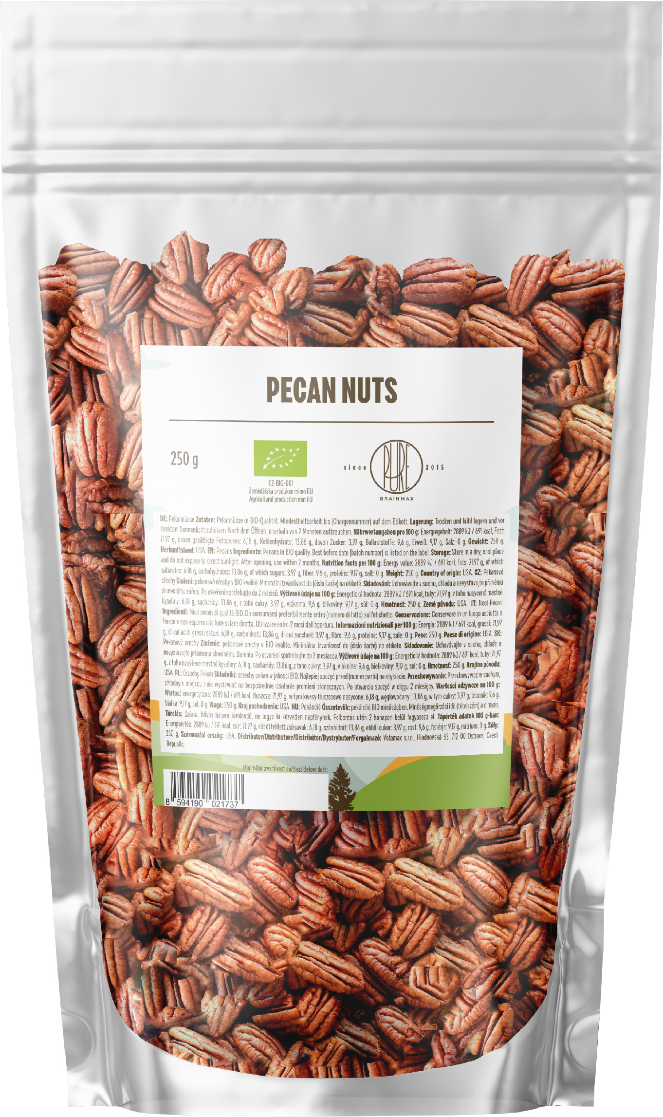 BrainMax Pure Pekanové ořechy BIO, 250 g