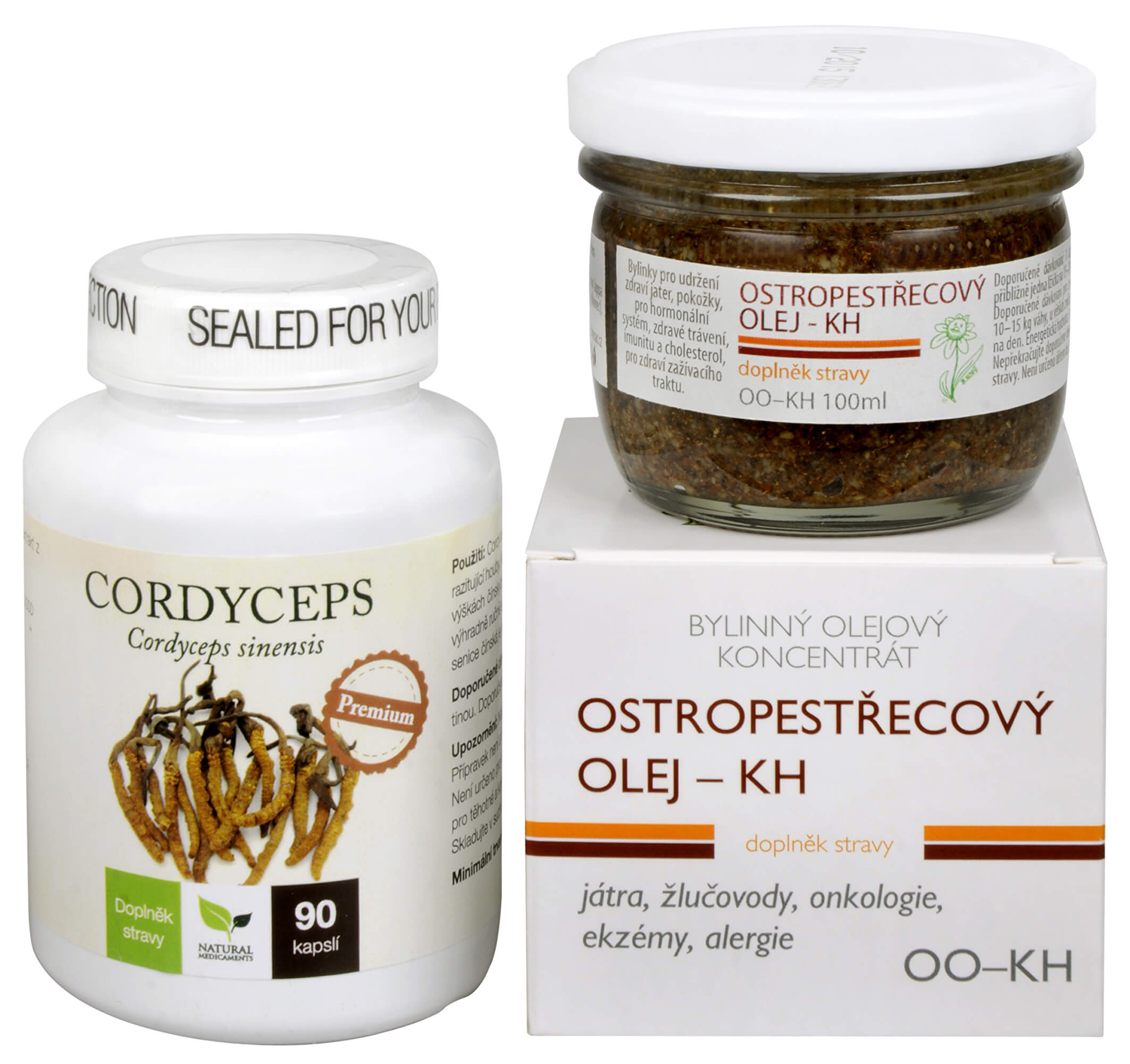 Doporučená kombinace produktů Na Játra - Cordyceps Premium + Ostropestřecový olej (kaše)