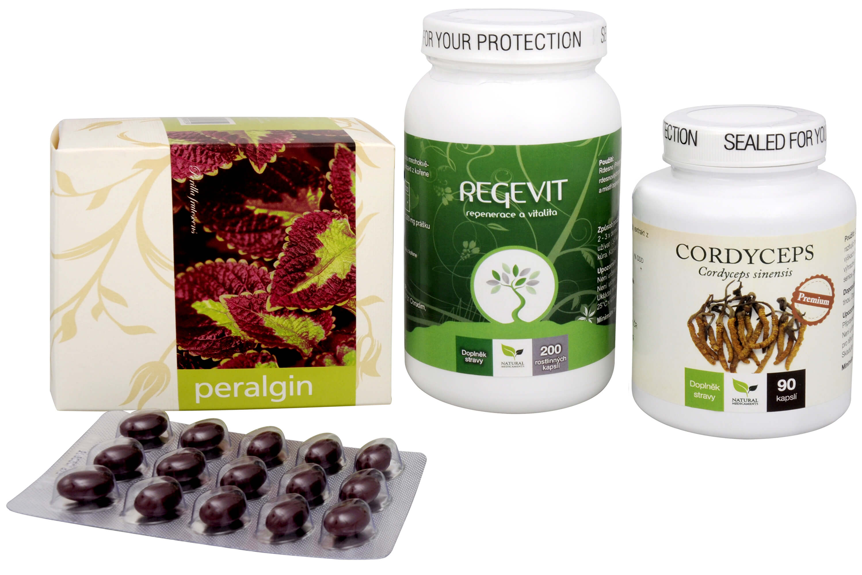 Zobrazit detail výrobku Doporučená kombinace produktů Na Imunitu - Cordyceps Premium + Regevit + Peralgin