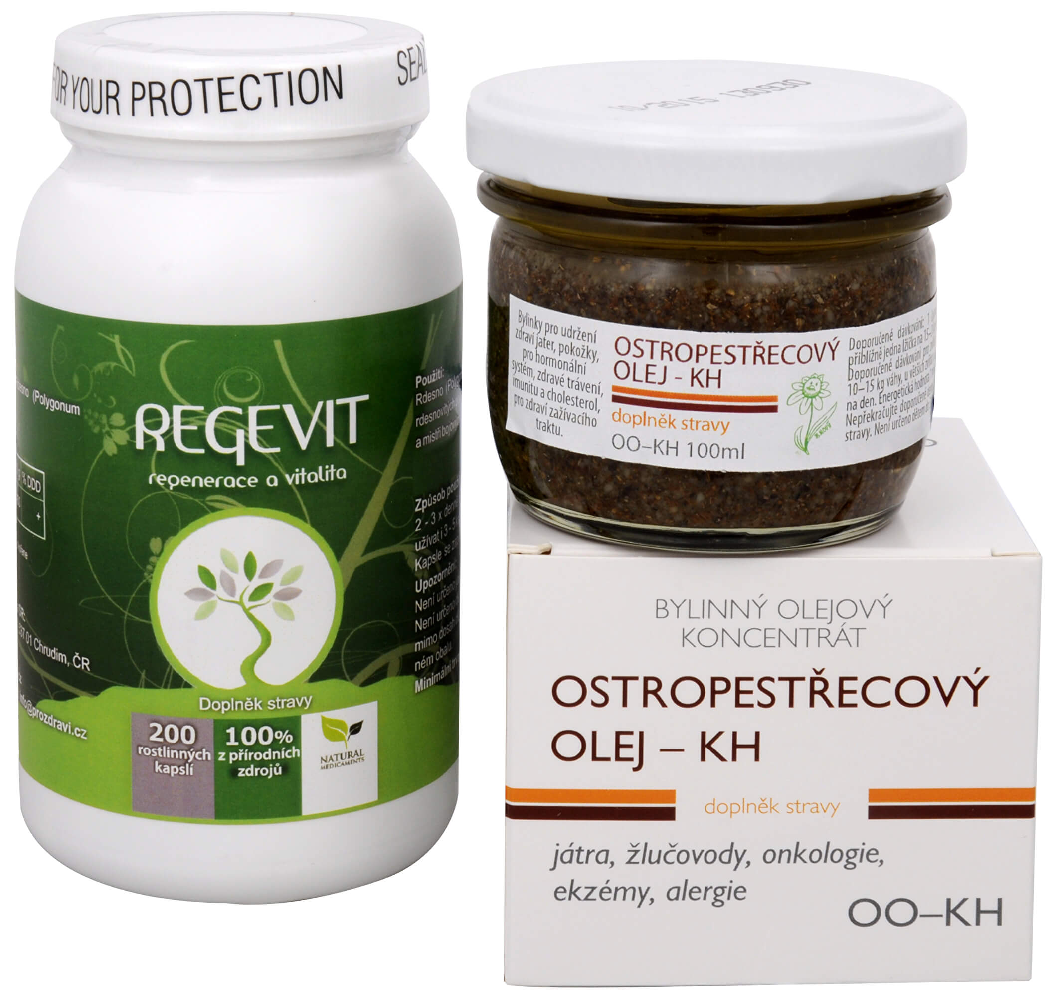 Doporučená kombinace produktů Na Játra - Regevit + Ostropestřecový olej (kaše)